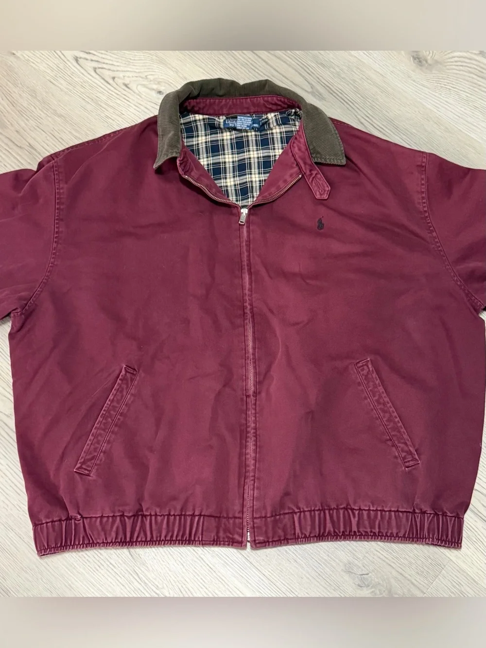 Vintage Polo Ralph Lauren Harrington Jacket Lined Corduroy Collar Burgundy XXL